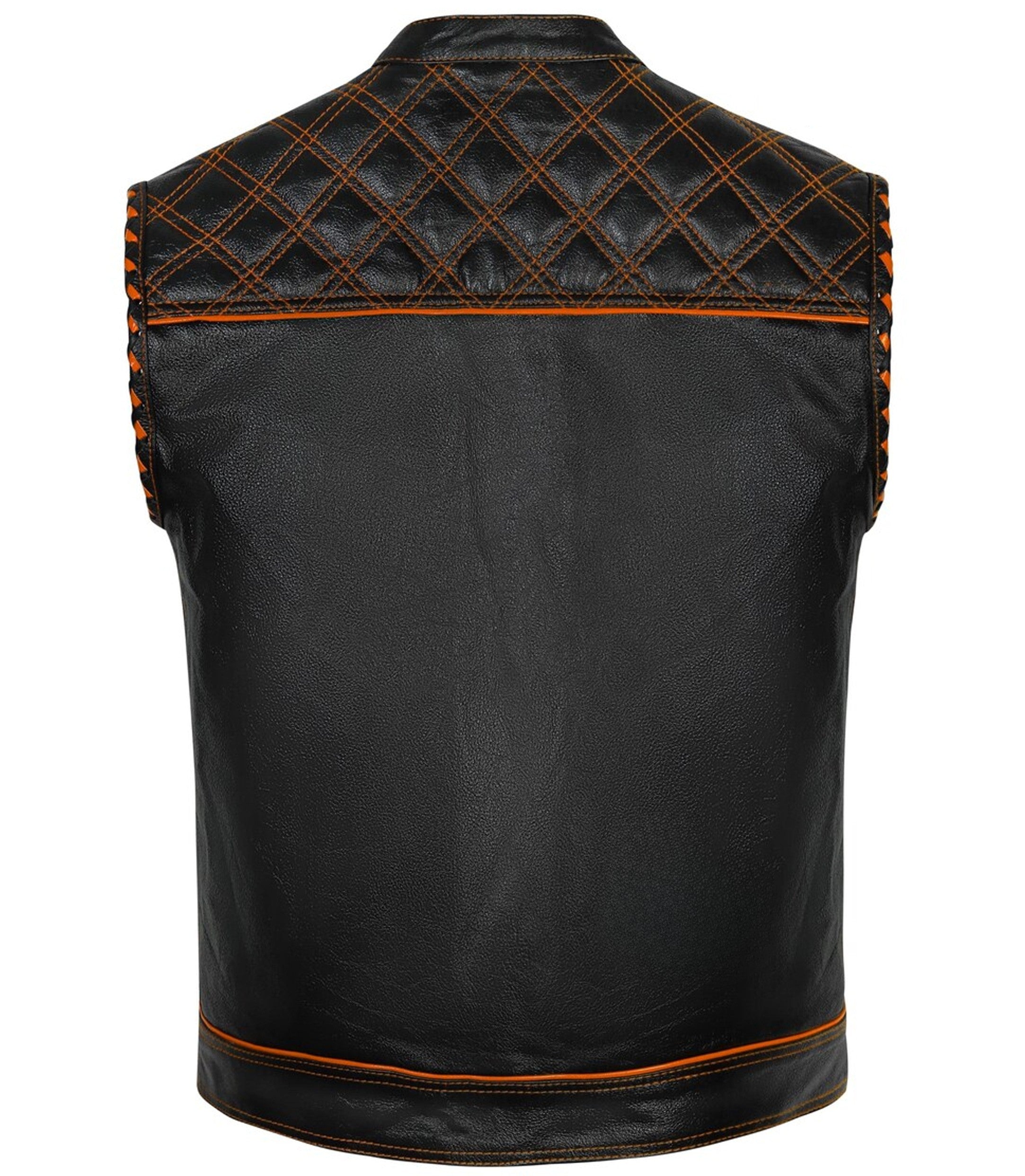 Handmade Diamond Quilted Leather Biker Vest Men's Club Style