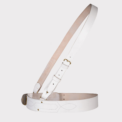 Sam Browne Belt White Color with Gold Buckle with Gold Buckle With Crossover Shoulder Strap Genuine Leather British Military