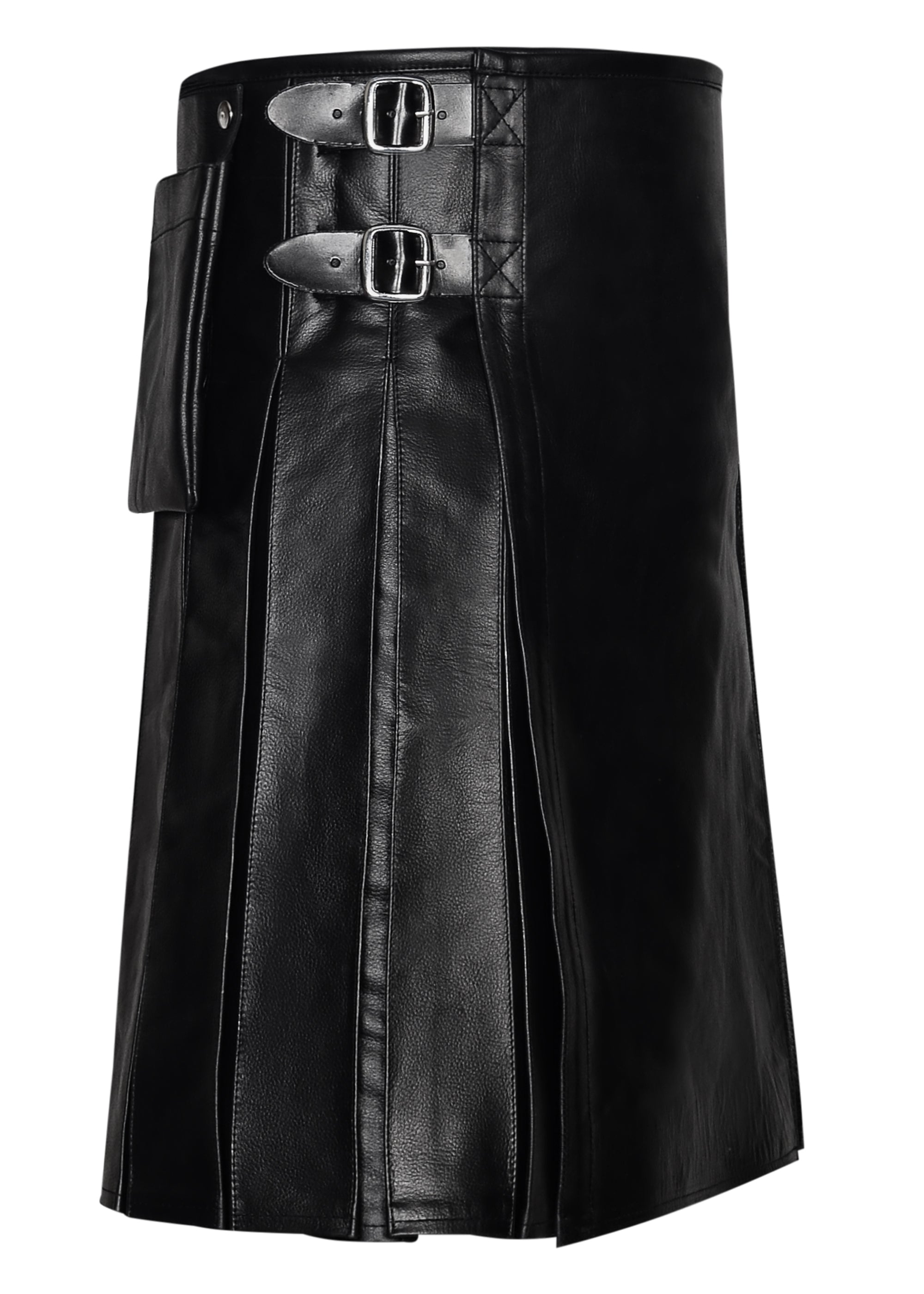 Scottish style Kilt | Men Genuine Cow hide Milled Leather Kilt | Black Utility Kilt