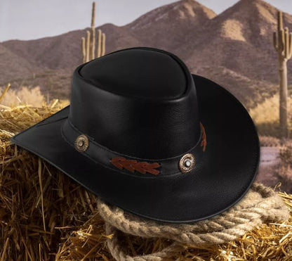 Shapeable Western Style Leather Cowboy hat Men - Women Wide Brim Vintage Old Sty