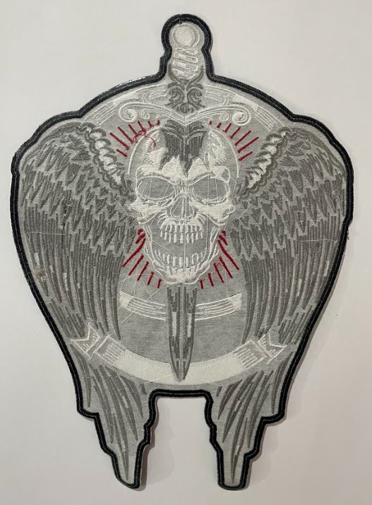 H - D SWARD SKULL FEATHER - Embroidery Patch - Iron/Sew On Patch