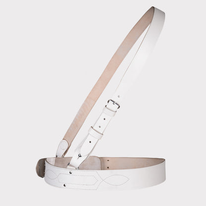 Sam Browne Belt White Color with Silver Buckle With Crossover Shoulder Strap Genuine Leather British Military