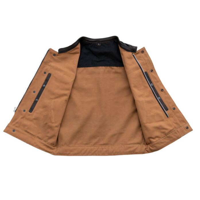 Hunt Club Standard Motorcycle Leather & Canvas Vest Men’s Biker Waistcoat Riding