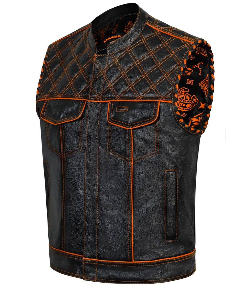 Handmade Diamond Quilted Leather Biker Vest Men's Club Style