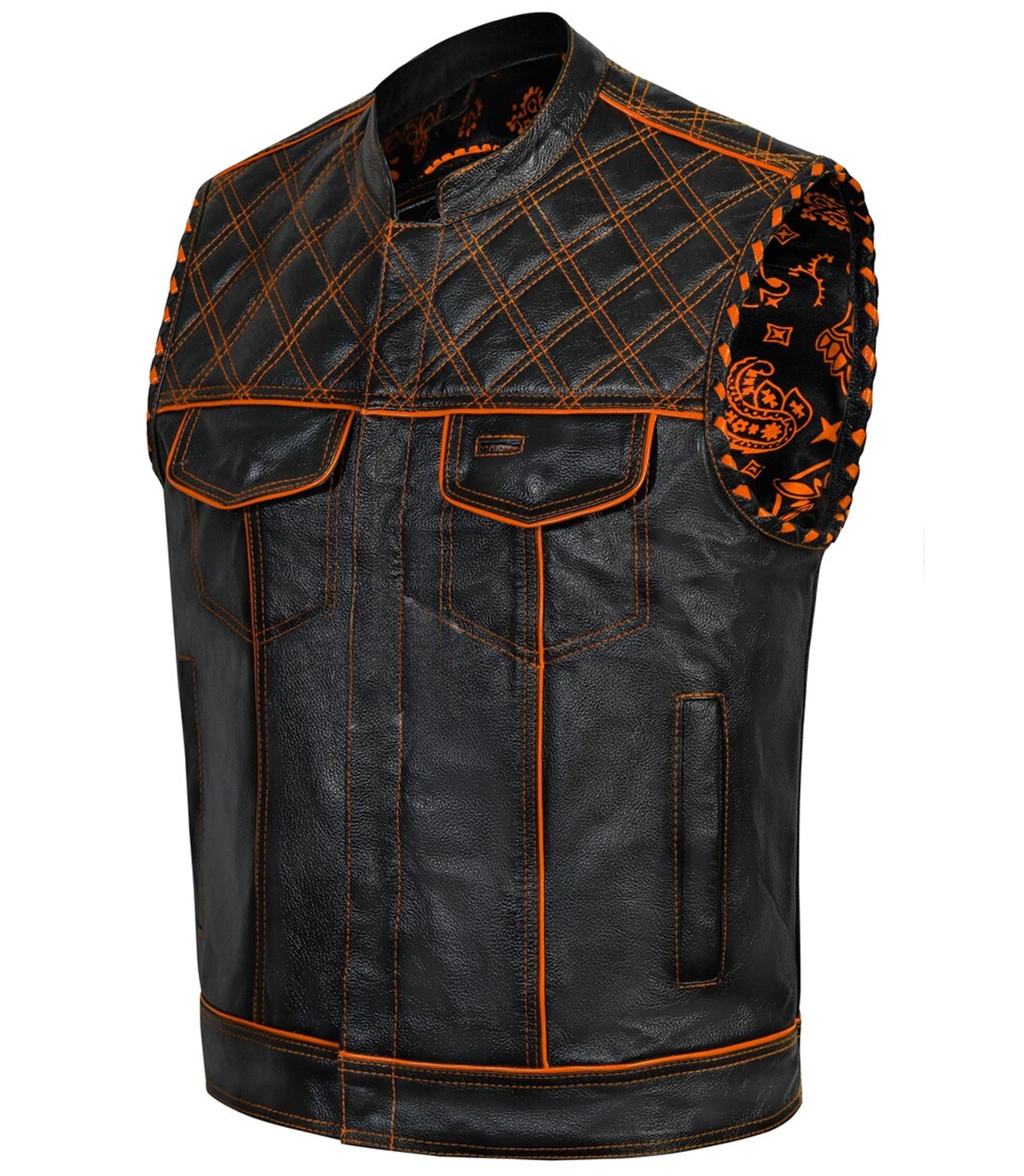 Handmade Diamond Quilted Leather Biker Vest Men's Club Style