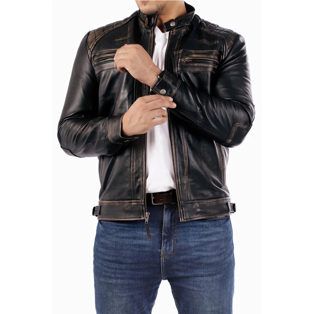 Men's Casual Signature Diamond Lambskin Leather Jacket