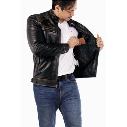 Men's Casual Signature Diamond Lambskin Leather Jacket