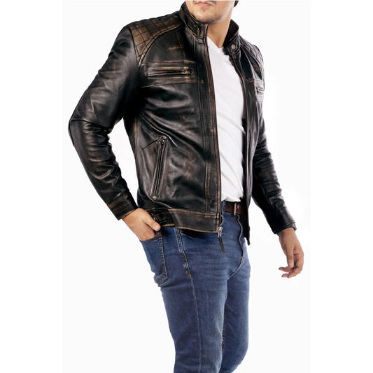 Men's Casual Signature Diamond Lambskin Leather Jacket