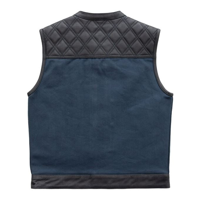 Hunt Club Motorcycle Leather & Canvas Vest Blue Biker Waistcoat Men Riding VEST