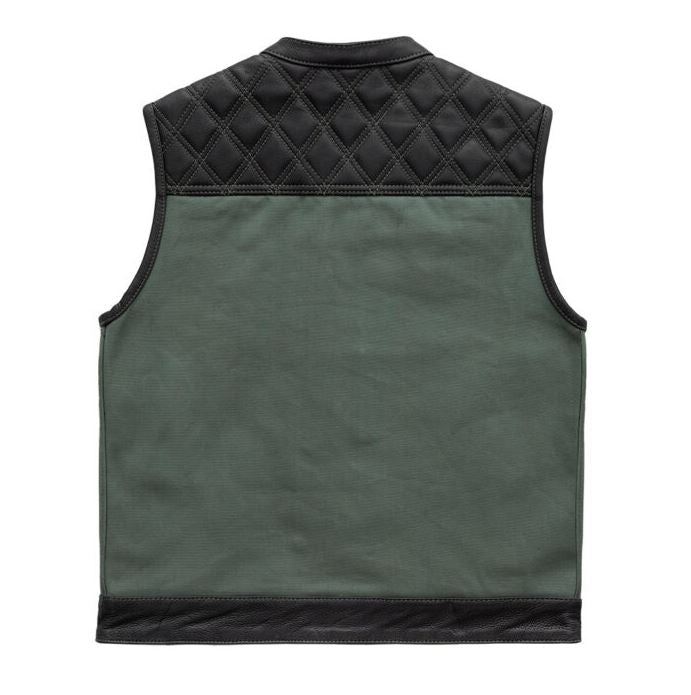 Hunt Club Motorcycle Leather Canvas Vest Green Men Biker Waistcoat Riding Gear