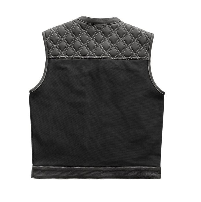 Hunt Club Motorcycle Leather & Canvas Vest White Stitch VEST Biker Waistcoat