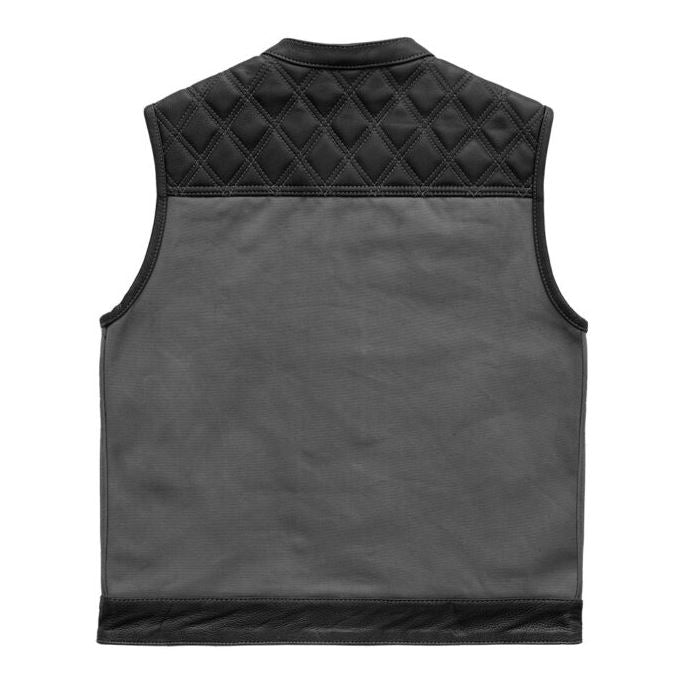 Hunt Club Motorcycle Leather & Canvas Vest Grey Men Biker Waistcoat Riding Gear
