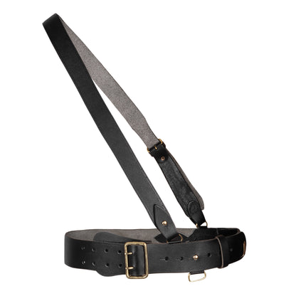 Sam Browne Belt Black Color with Gold Buckle With Crossover Shoulder Strap Genuine Leather British Military