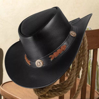 Shapeable Western Style Leather Cowboy hat Men - Women Wide Brim Vintage Old Sty