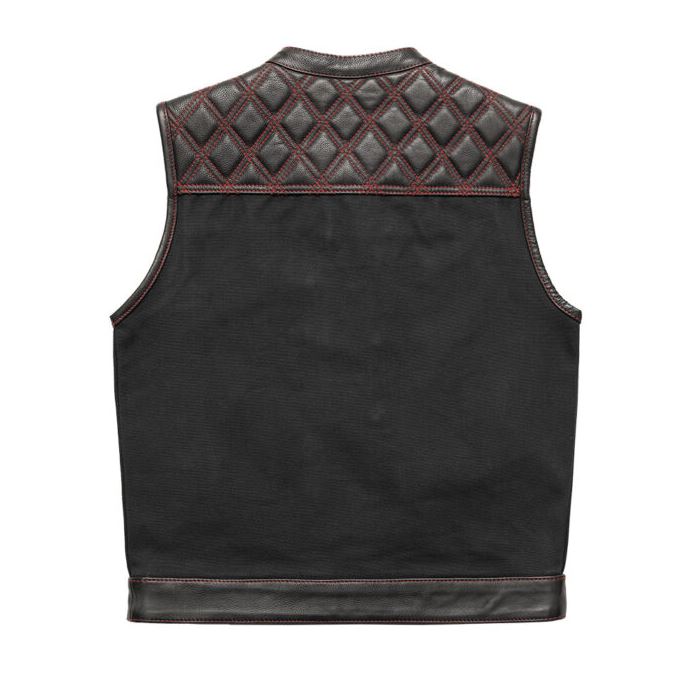 Hunt Club Motorcycle Leather & Canvas Vest Black/Red Biker Waistcoat Men Riding