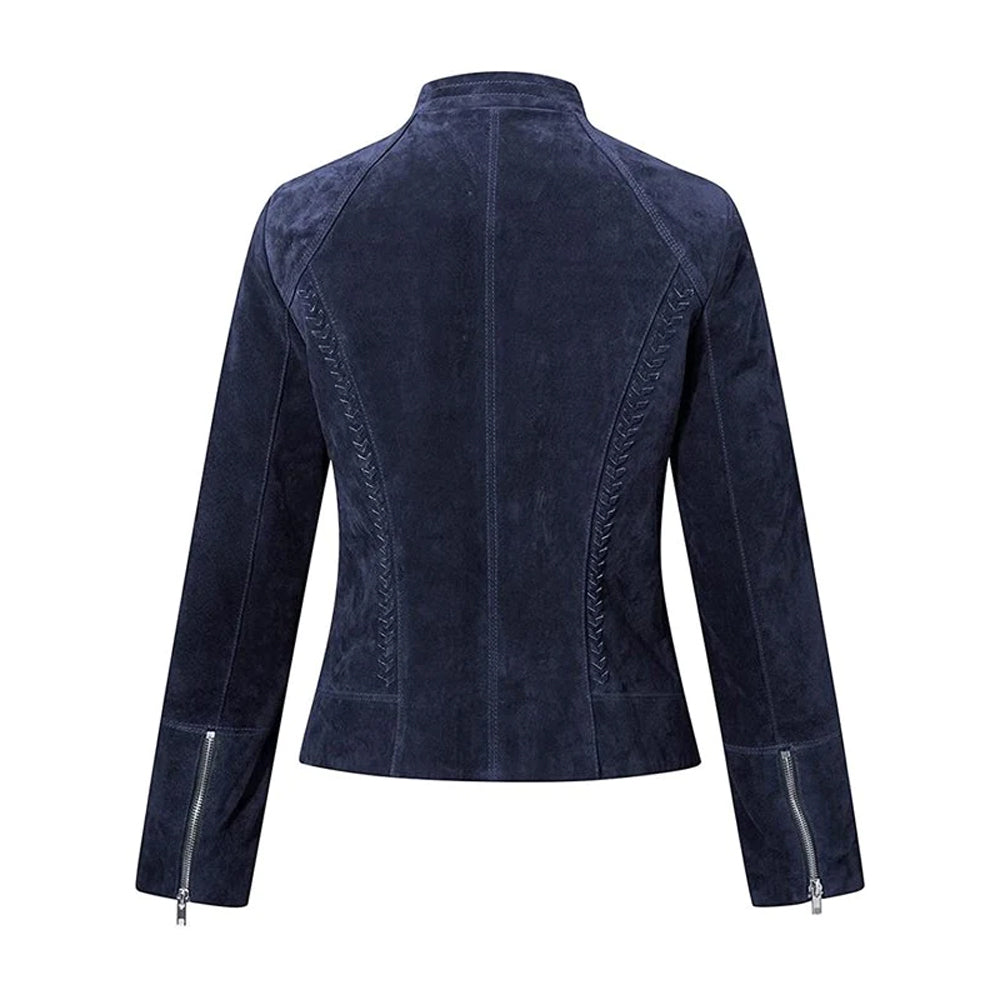 Womens Suede Leather Motorcycle Jacket