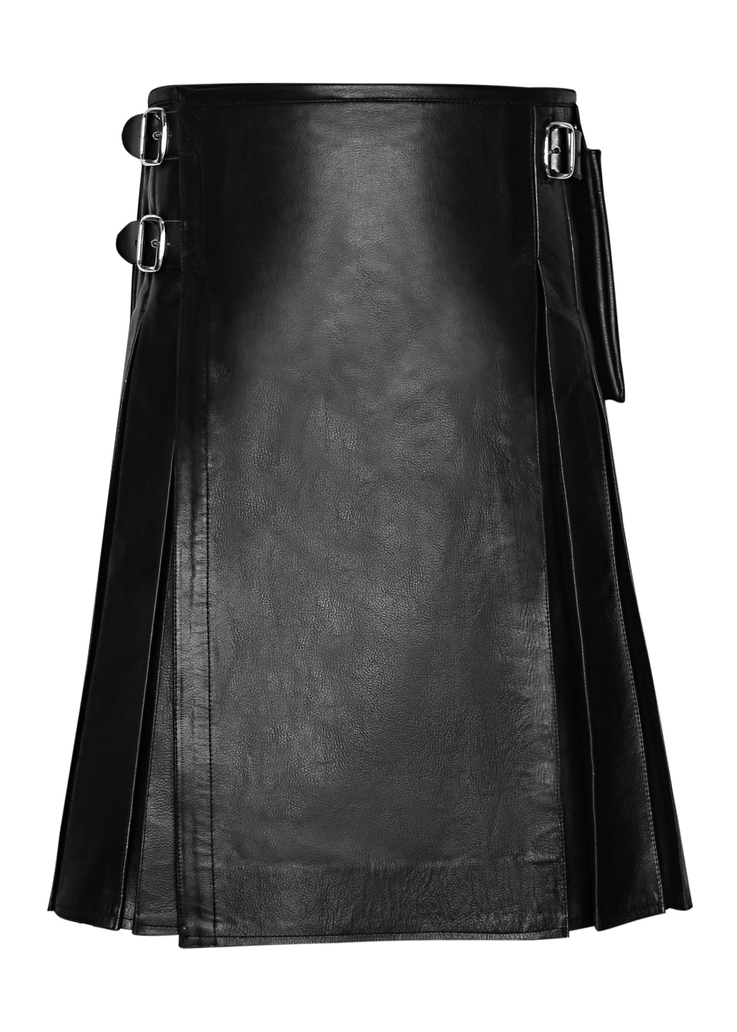 Scottish style Kilt | Men Genuine Cow hide Milled Leather Kilt | Black Utility Kilt