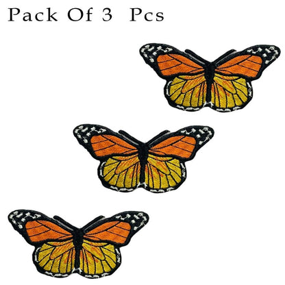 Embroidered Orange Butterfly Patches - Embroidery Patch - Iron/Sew On