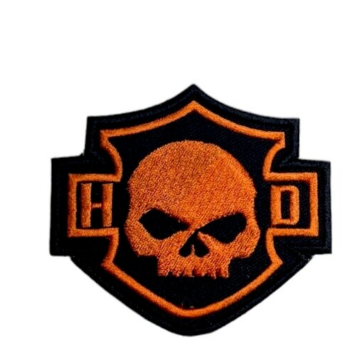 Vintage skull Orange Harley Davidson 3.5" embroidered patch Iron/Sew-On Packs