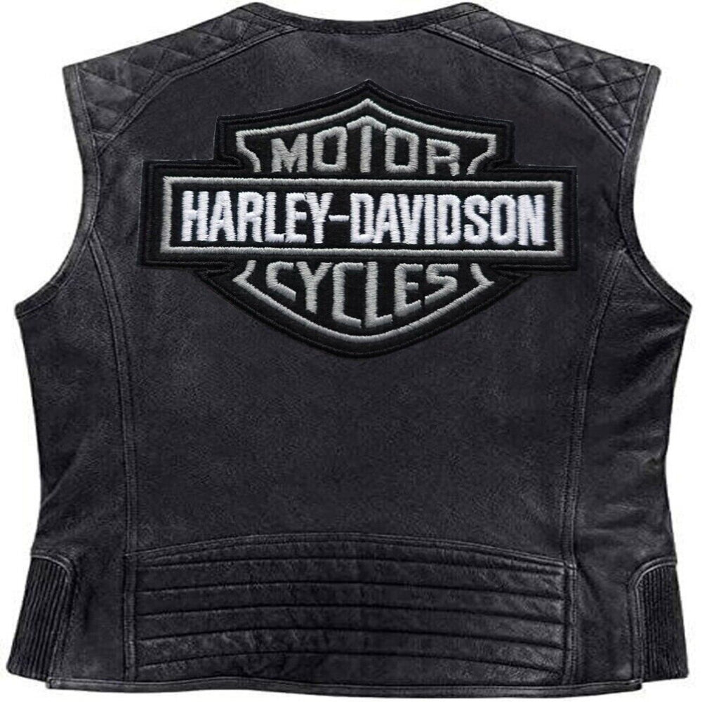 Harley Davidson Men Genuine Leather Black Biker Vest Leather Jacket Moto Café