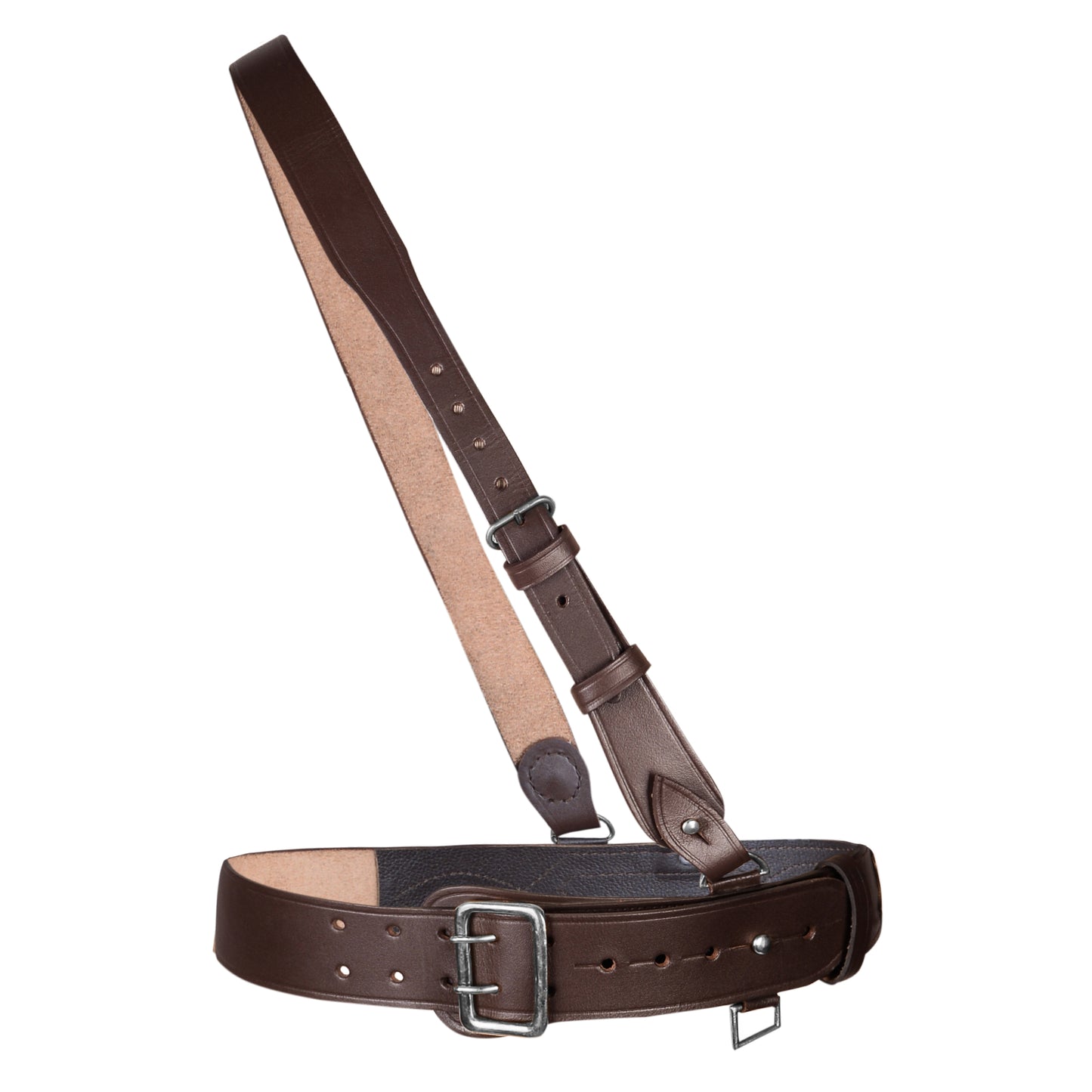 Sam Browne Belt Brown Color with Silver Buckle With Crossover Shoulder Strap Genuine Leather British Military