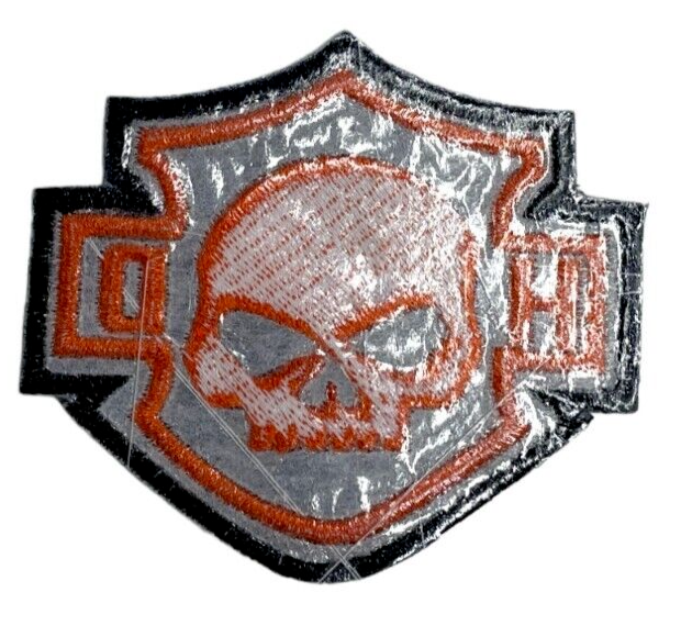 Vintage skull Orange Harley Davidson 3.5" embroidered patch Iron/Sew-On Packs