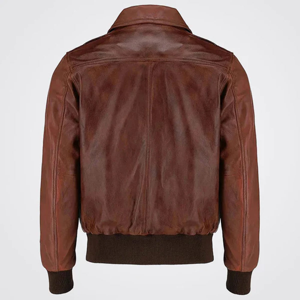 Men's Dark Brown Genuine Leather Bomber Jacket