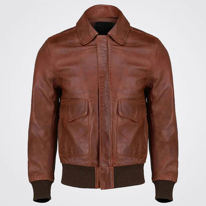 Men's Dark Brown Genuine Leather Bomber Jacket