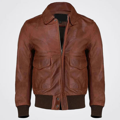 Men's Dark Brown Genuine Leather Bomber Jacket