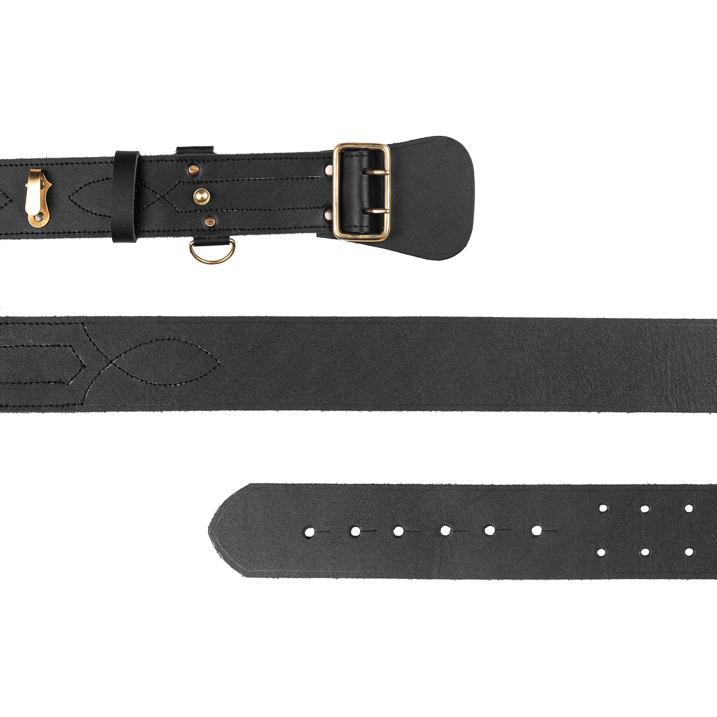 Sam Browne Belt Black Color with Gold Buckle With Crossover Shoulder Strap Genuine Leather British Military