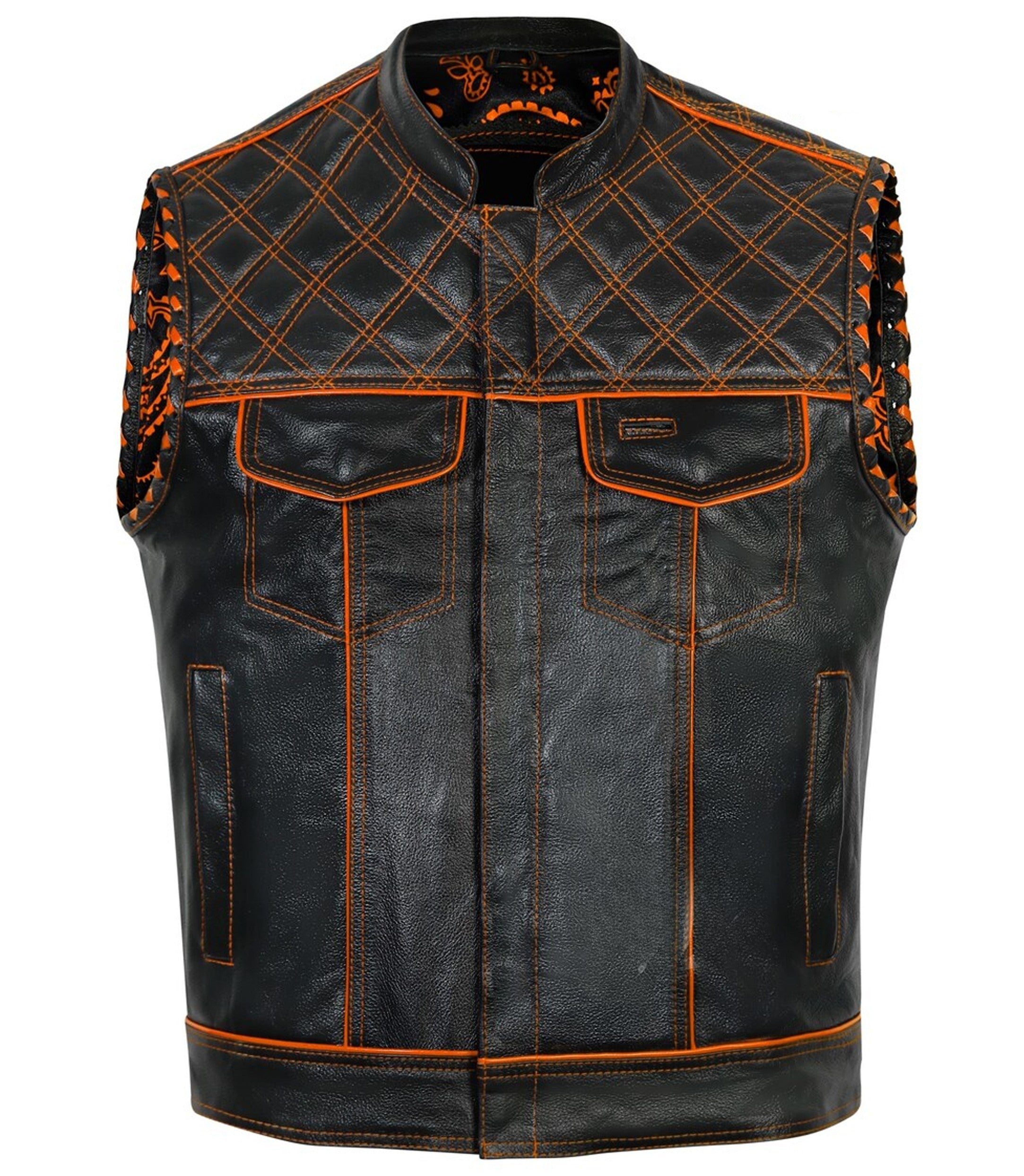 Handmade Diamond Quilted Leather Biker Vest Men's Club Style