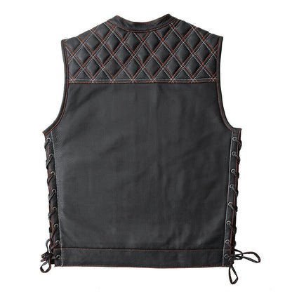 Men's Leather Vest With Black-Green Paisley Inner Lining Motorcycle Concealed Waistcoat