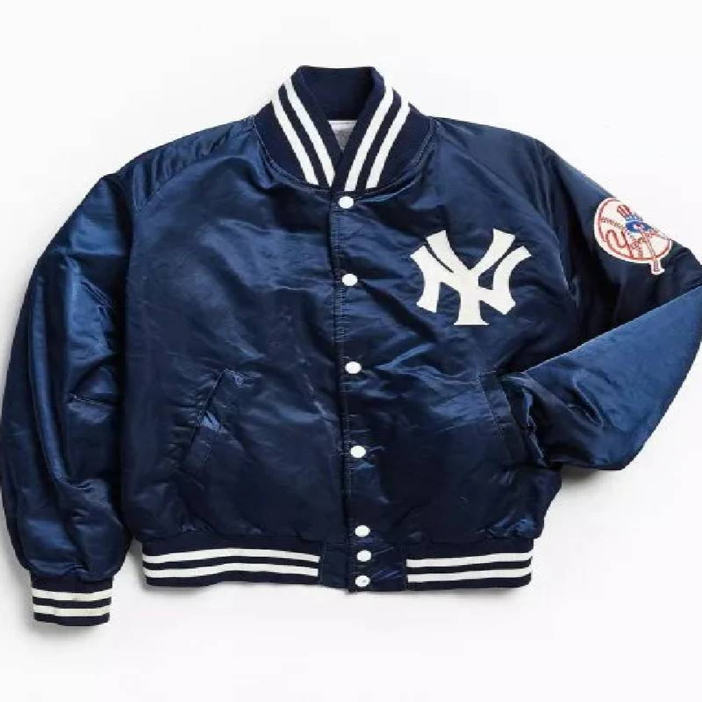 NY Yankees Vintage 90s Athletic Satin Bomber Jacket – Iconic Varsity Style, Retro & Bold