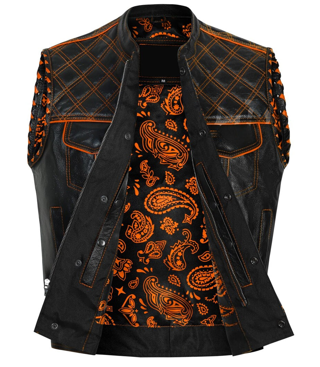 Handmade Diamond Quilted Leather Biker Vest Men's Club Style