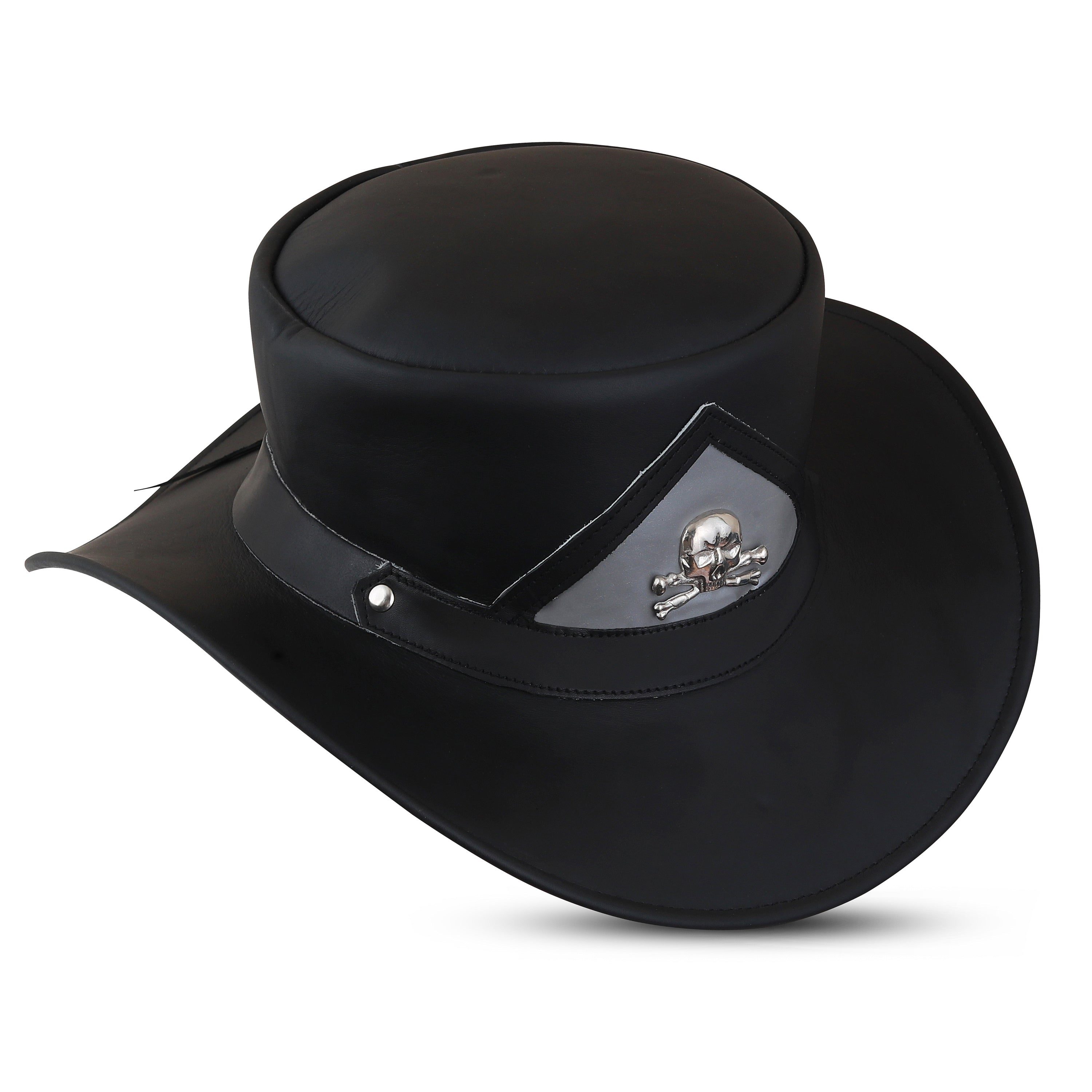 Gothic Steampunk Leather Cowboy Hat – Black Western Hat with Skull