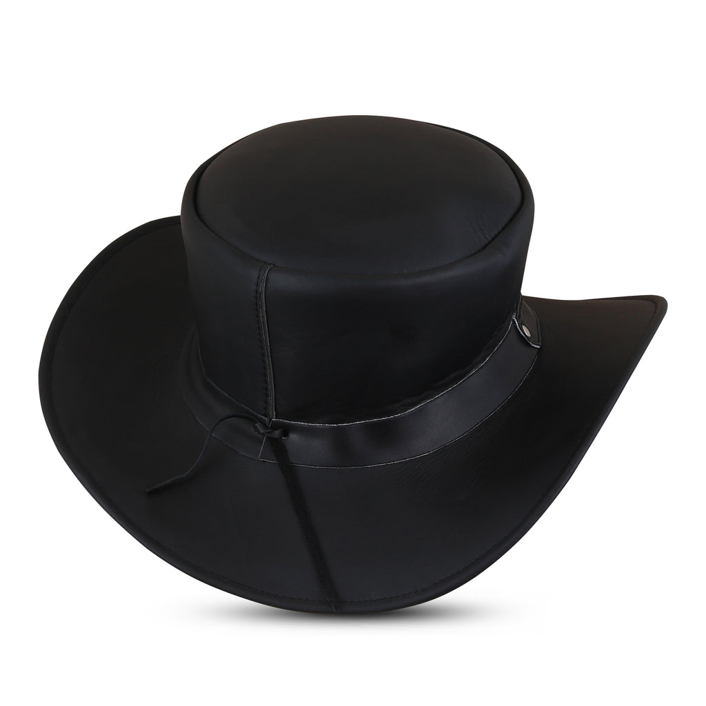 Gothic Steampunk Leather Cowboy Hat – Black Western Hat with Skull