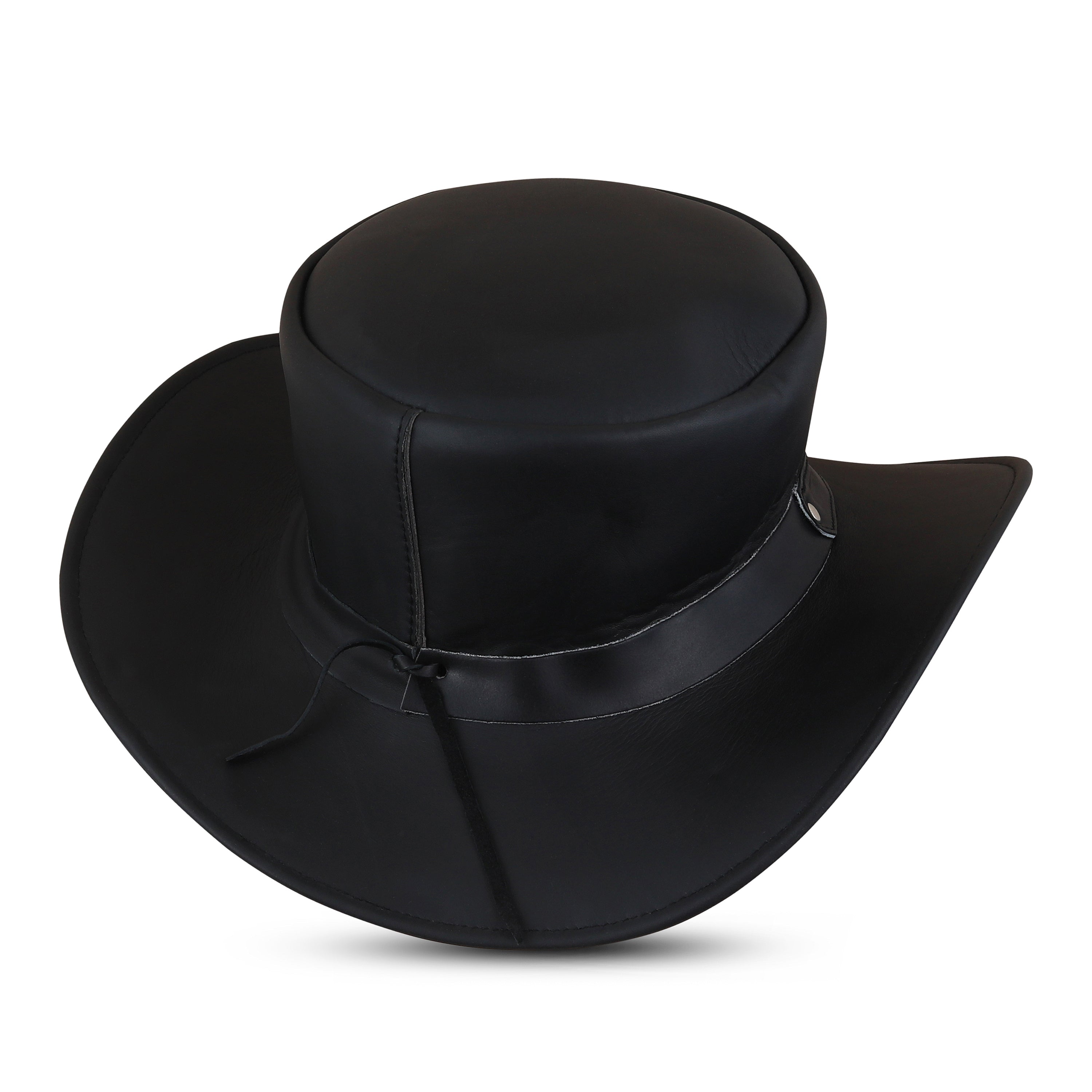 Gothic Steampunk Leather Cowboy Hat – Black Western Hat with Skull