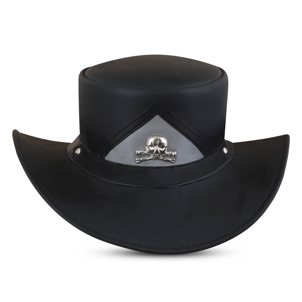 Gothic Steampunk Leather Cowboy Hat – Black Western Hat with Skull