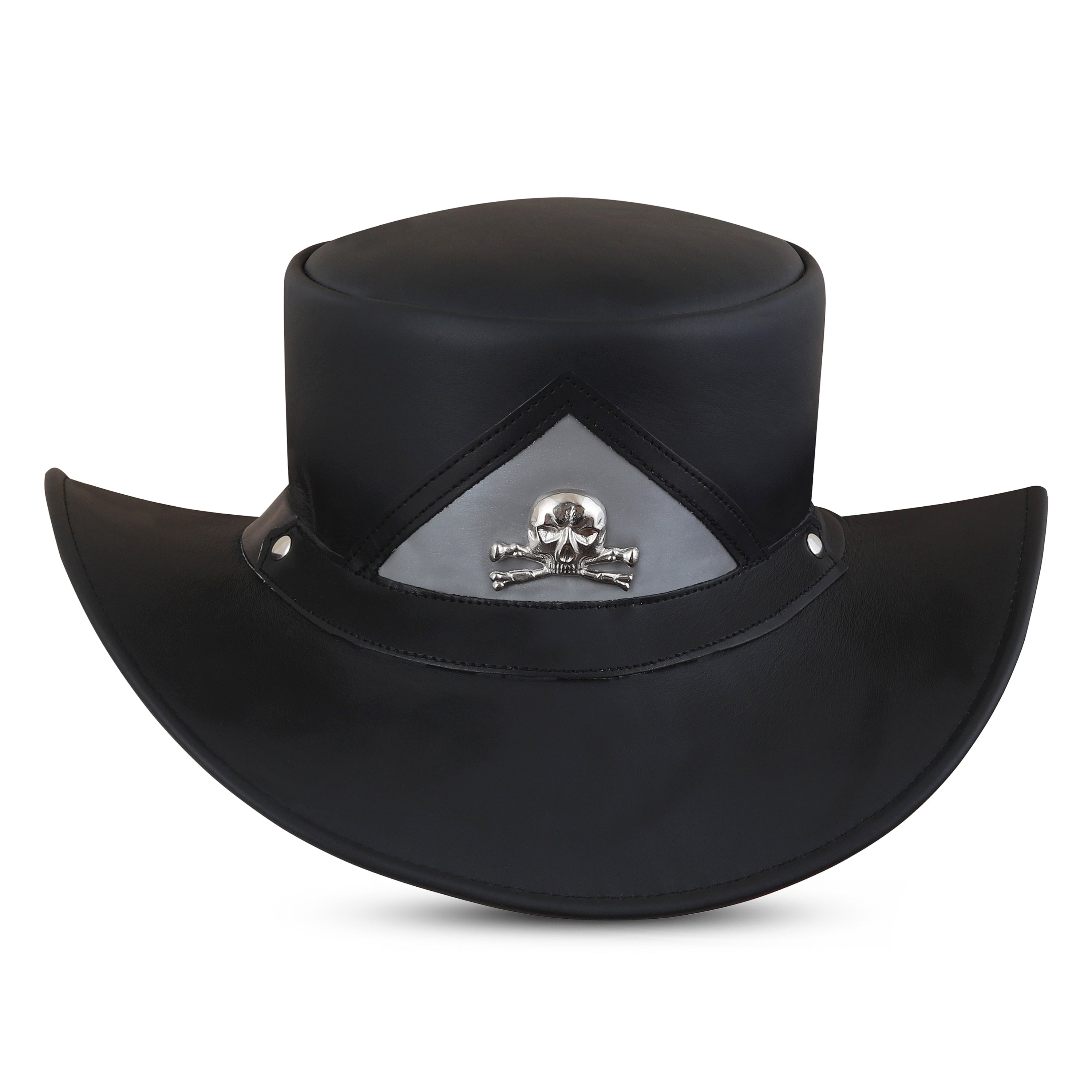 Gothic Steampunk Leather Cowboy Hat – Black Western Hat with Skull