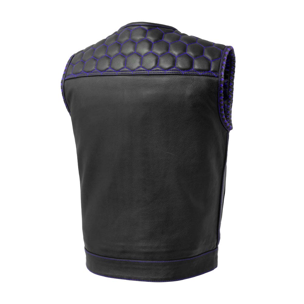 Men's Leather Vest Blue paisley lining & Blue Thread Concealed Waistcoat