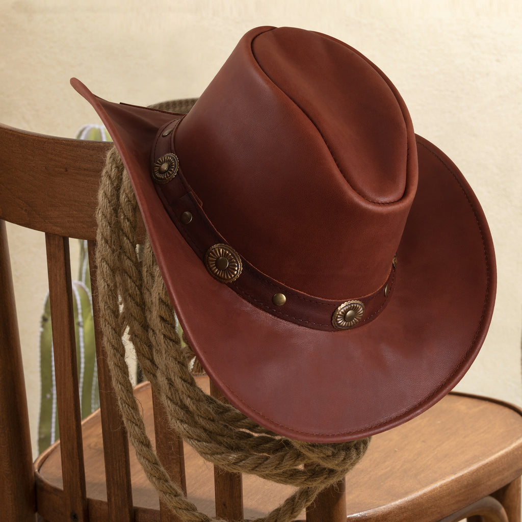 Brown Leather Cowboy Hat – Western Cattleman Style with Concho Band