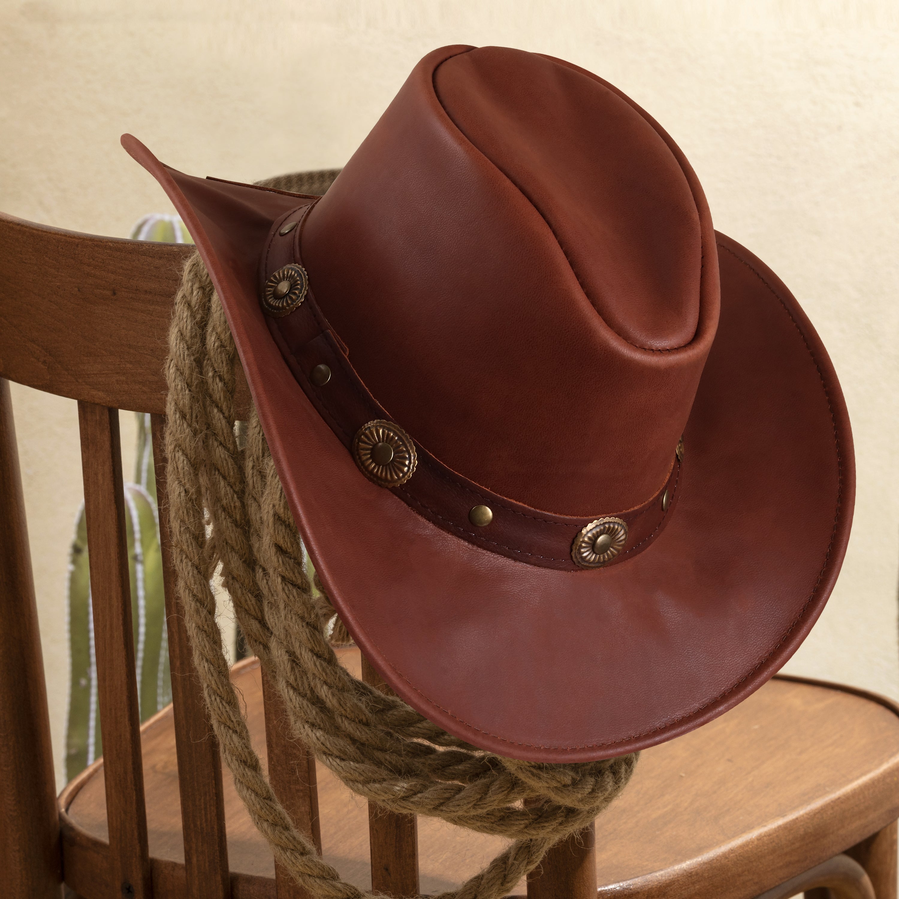 Brown Leather Cowboy Hat – Western Cattleman Style with Concho Band