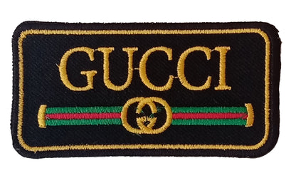 GUCCI Black Stylish Embroidered Patch Iron on / Sew on Patch Black-Gold