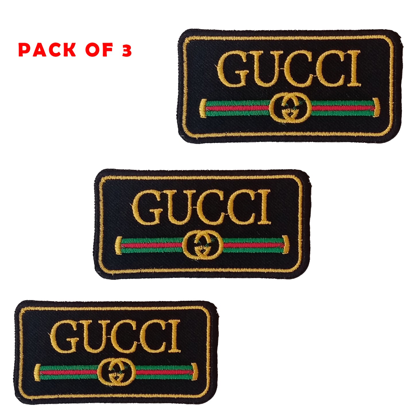 GUCCI Black Stylish Embroidered Patch Iron on / Sew on Patch Black-Gold