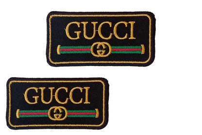 GUCCI Black Stylish Embroidered Patch Iron on / Sew on Patch Black-Gold