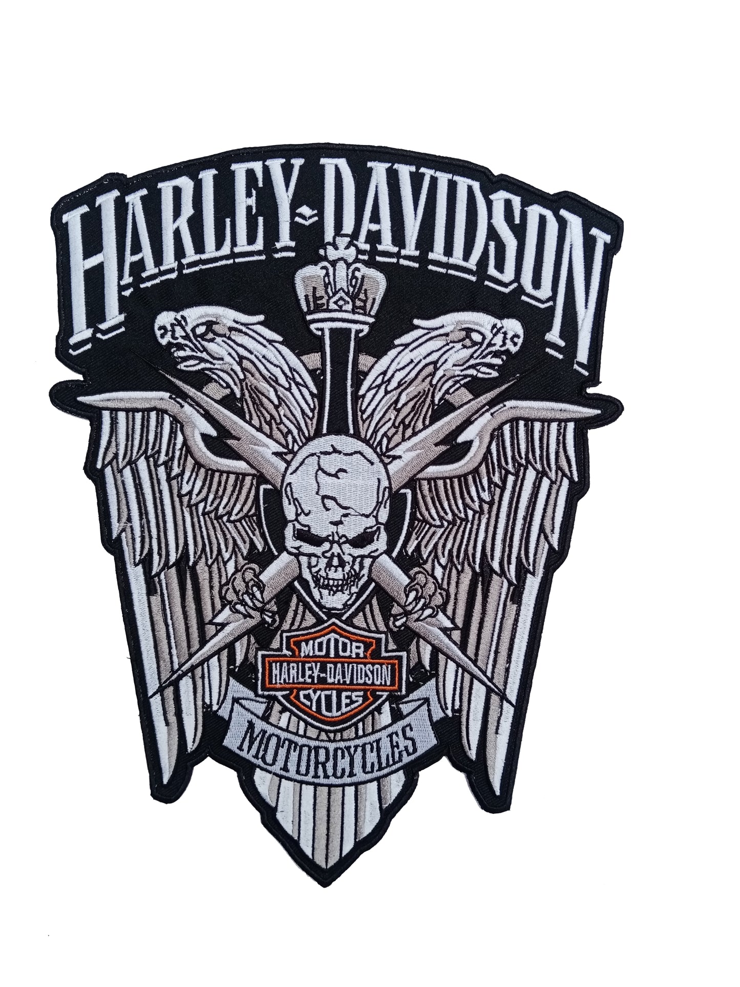 H - D Wings Skull Large - Embroidery Patch - Iron/Sew On Patch