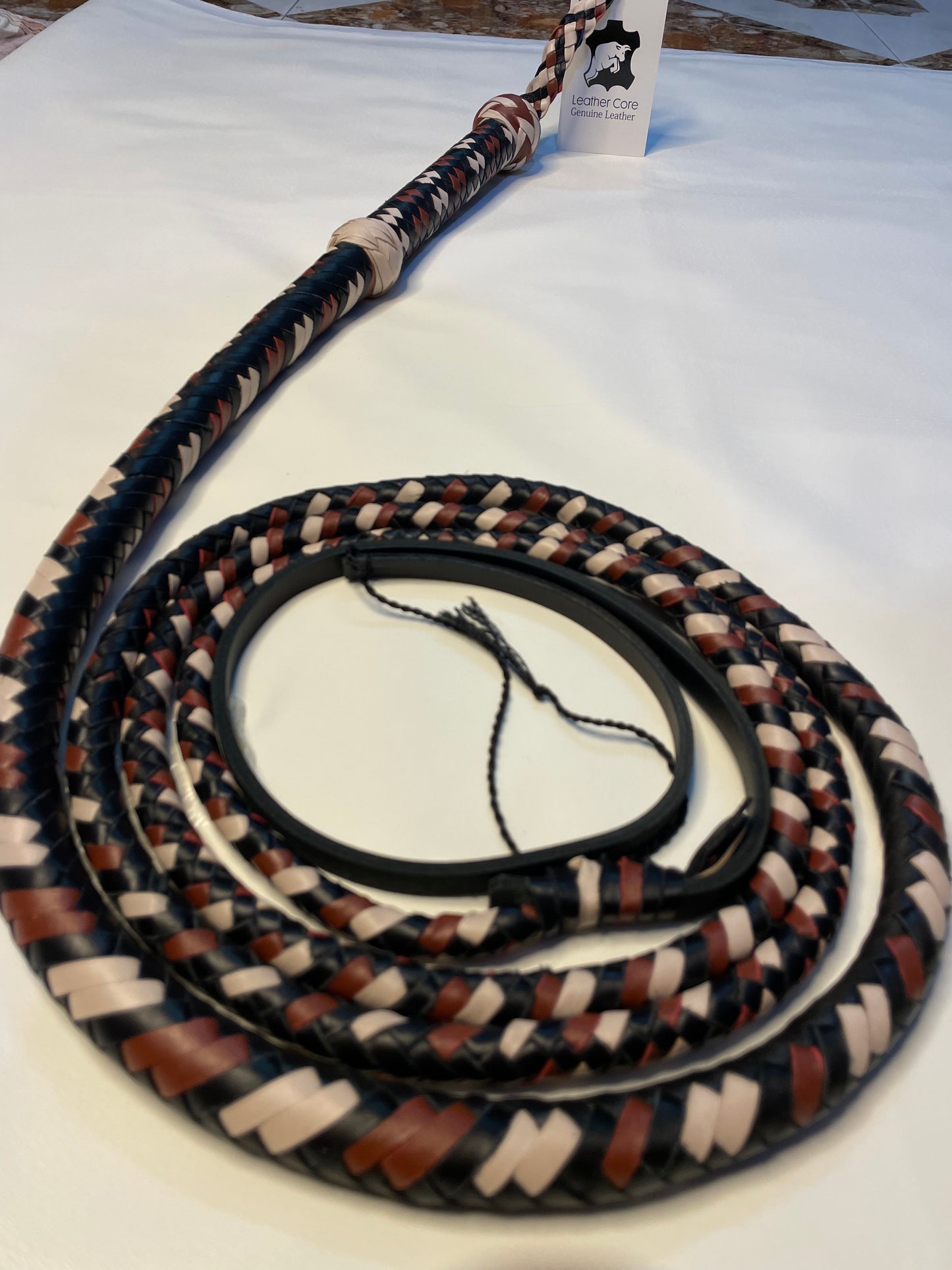 Real Calf Leather Bull Whip 4/6/8 Feet Long 12-Plait Bullwhip - Loud Crack Sound