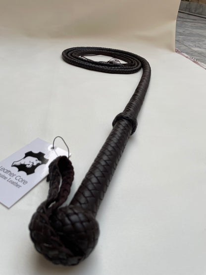 Real Calf Leather Bull Whip 4/6/8 Feet Long 12-Plait Bullwhip - Loud Crack Sound