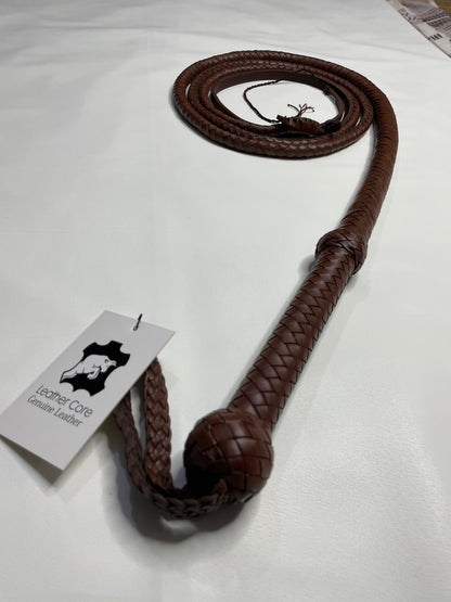 Real Calf Leather Bull Whip 4/6/8 Feet Long 12-Plait Bullwhip - Loud Crack Sound