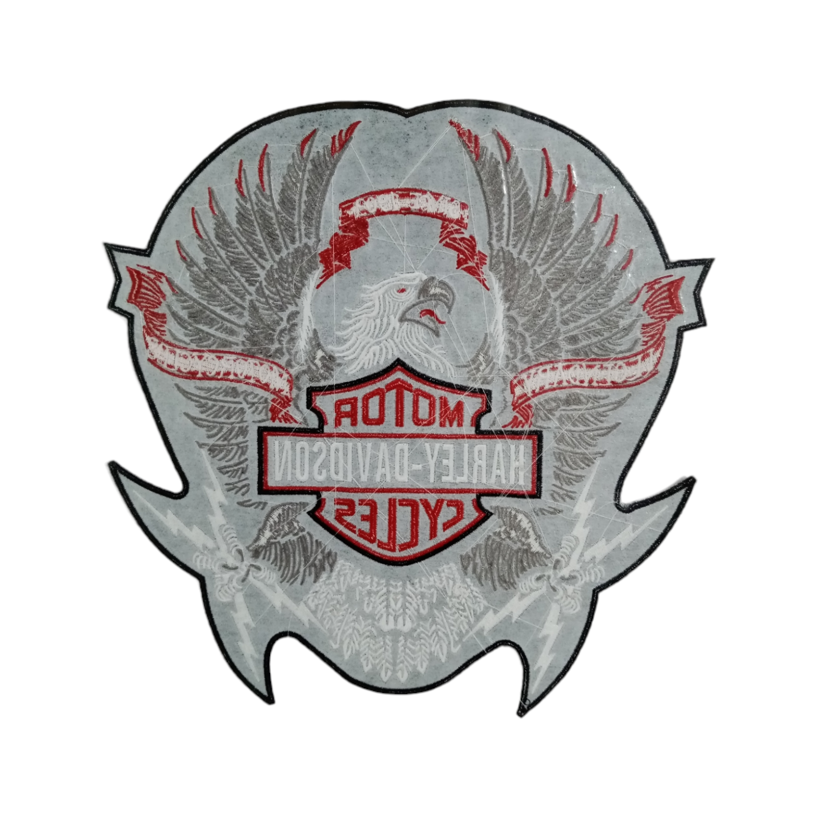 H-D Eagle Wings Large RED - GRAY - Embroidery Patch - Iron/Sew On Patch